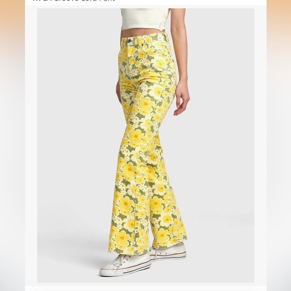 RVCA Yellow Floral Boot Cut Pants